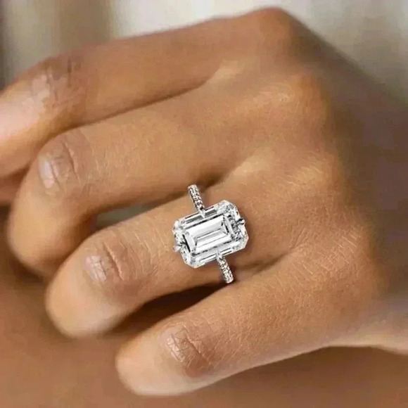 Italo Jewelry Hidden Halo Emerald Cut Engagement and pave band - Picture 12 of 12